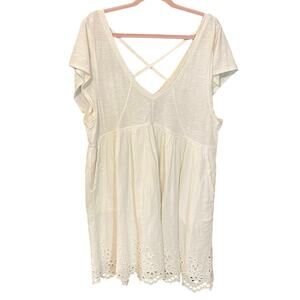 Daily Practice by Anthropologie Eyelet Hem Babydoll Dress White Cotton Size L